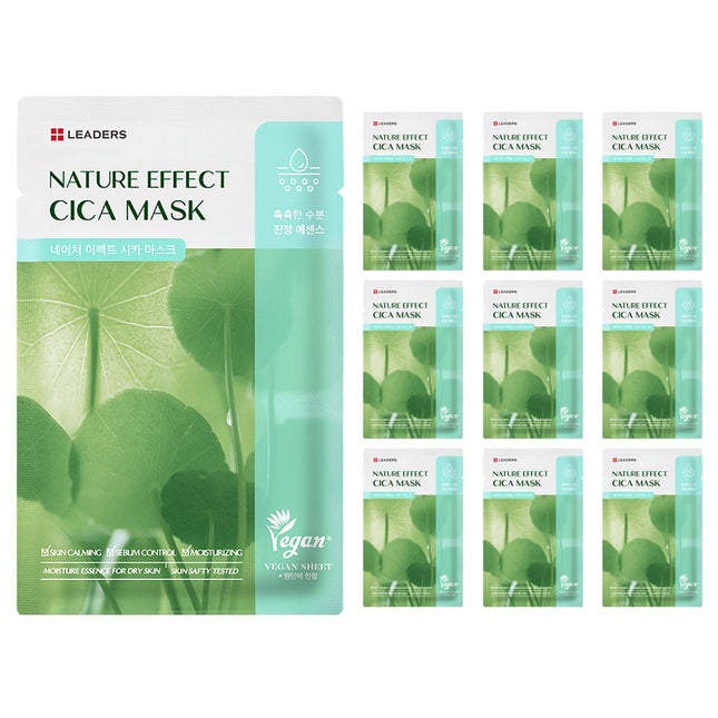 LEADERS COSMETICS Leaders Nature Effect Cica Mask Pack 21ml, 10 Sheets, 1 Pack