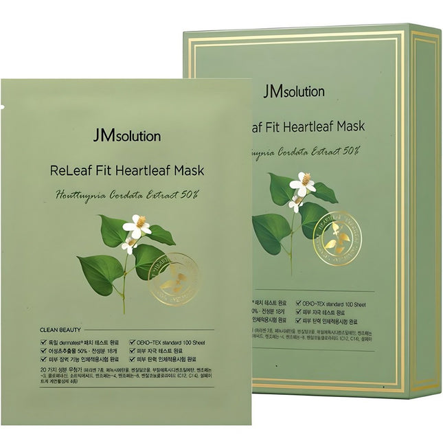 JM SOLUTION  RELIEF FIT HOUTTUYNIA CORDATA MASK 35ML, 10 SHEETS, 1 PACK