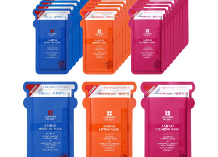 LEADERS COSMETICS Leaders Mediu Amino Moisture Firming Radiance Mask 3 Types x 10p Set, 1ea