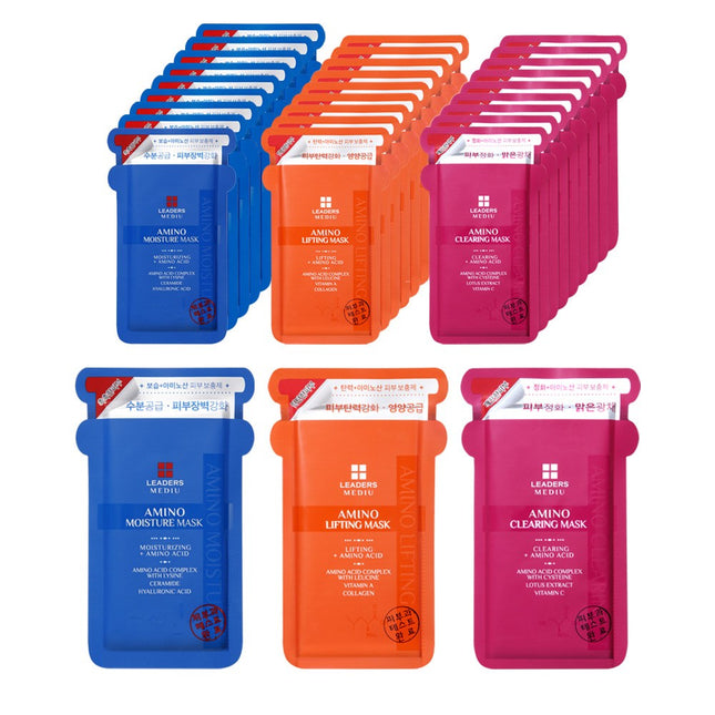 LEADERS COSMETICS Leaders Mediu Amino Moisture Firming Radiance Mask 3 Types x 10p Set, 1ea