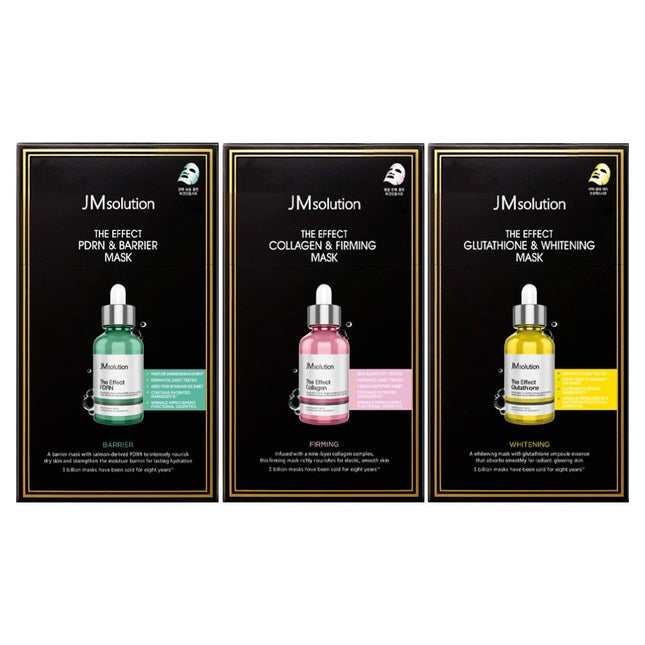 JM SOLUTION The Effect PDRN Barrier 10p + Collagen Firming 10p + Glutathione Whitening Mask Pack 10p Set, 1 Set