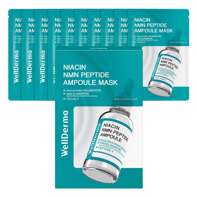 WELLDERMA  Niacin NMN Peptide Ampoule Mask, 10 Sheets, 1 Pack