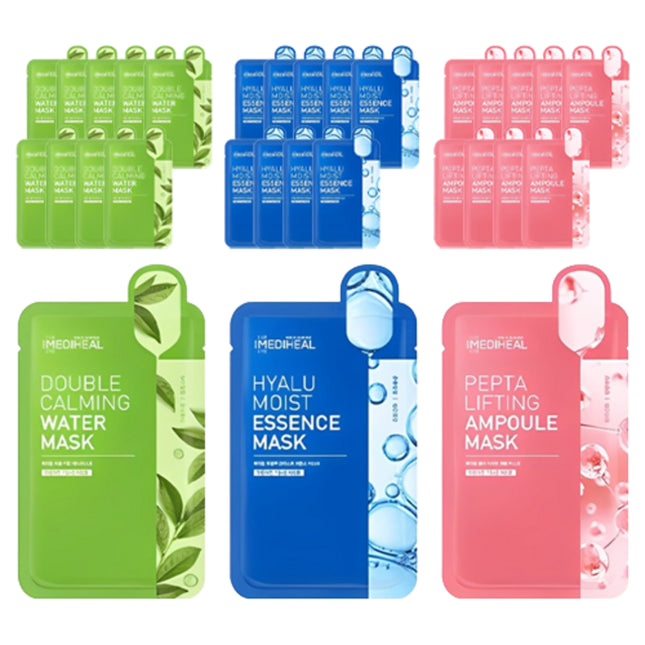 MEDIHEAL  Double Cica Waterfull Mask + Hyal Moisture Essence Mask + Pedi Lifting Ampoule Mask, 2 Packs