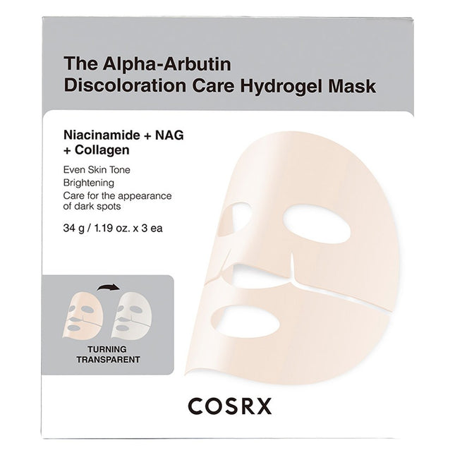 COSRX  The Alpha-Arbutin Discoloration Care Hydrogel Mask, 3 Sheets, 1 Pack