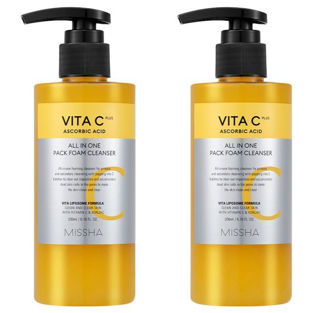 MISSHA  Vita C Plus All-in-One Pack Foam Cleanser, 200ml, 2 Count