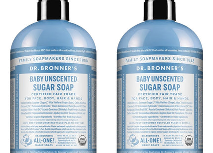 DR. BRONNER'S  Baby Unscented Pure-Castile Liquid Soap 360ml 2-Pack