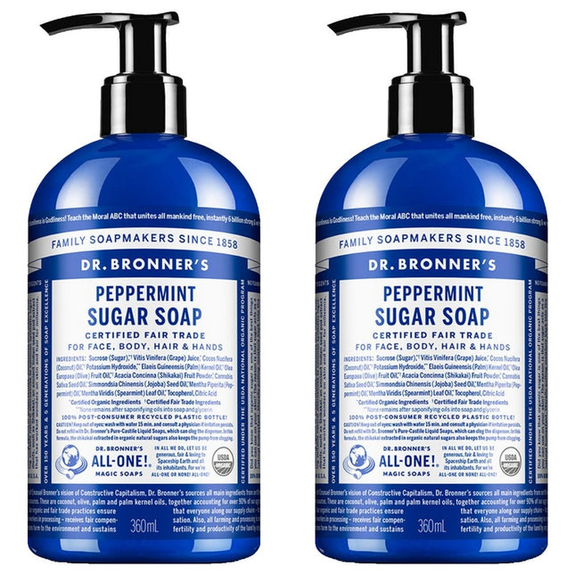 DR. BRONNER'S  Peppermint Pure-Castile Soap, 360ml, 2 Pack