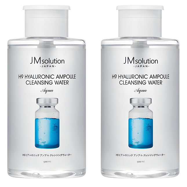 JM SOLUTION  H9 Hyaluronic Ampoule Cleansing Water Aqua, 500ml, 2 Count