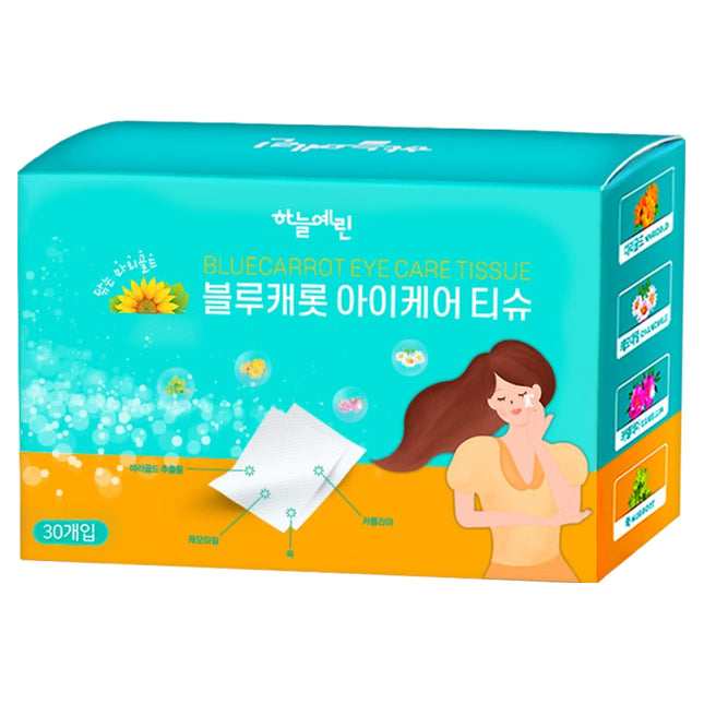HANEULYERIN  Blue Carrot Eye Care Tissues 30 Wipes / Wipable Lutein Eyelid Cleansing Tissues, 30 Wipes, 1 count