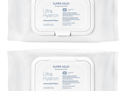 MISSHA  Super Aqua Ultra Hyalon Cleansing Oil Tissue Large Size, 70 Count, 2 Pack