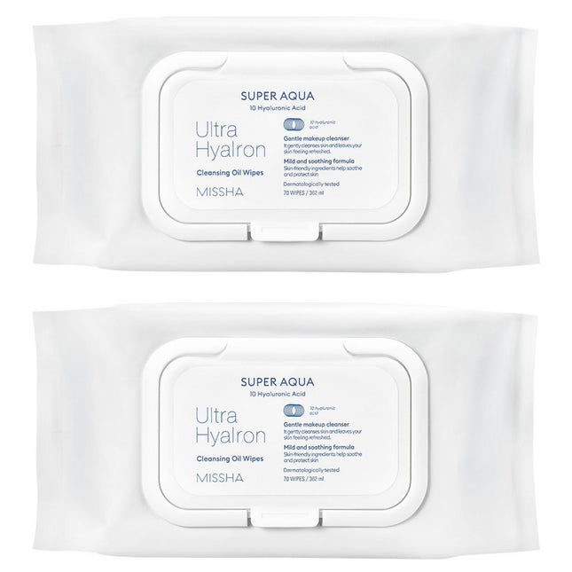 MISSHA  Super Aqua Ultra Hyalon Cleansing Oil Tissue Large Size, 70 Count, 2 Pack