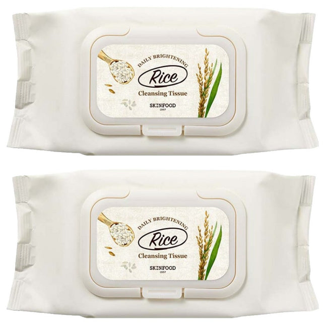 SKINFOOD  Rice Daily Brightening Cleansing Tissues, 80 Count, Pack of 2