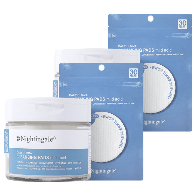 NIGHTINGALE  Daily Derma Cleansing Pad Mild Acid 70p + 10p, 80 count, Pack of 2