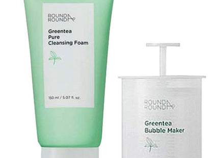 ROUND A'ROUND  Green Tea Mildly Acidic Cleansing Foam 150ml + Bubble Maker, 1 Set