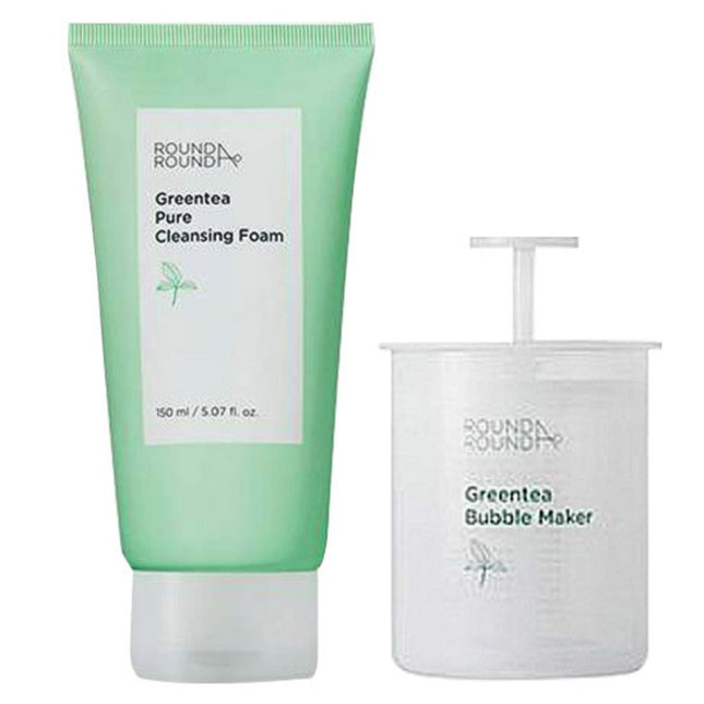 ROUND A'ROUND  Green Tea Mildly Acidic Cleansing Foam 150ml + Bubble Maker, 1 Set