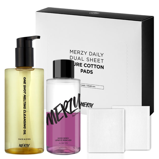 MERGE  One Shot Melting Cleansing Oil 300ml + Good Berry Lip & Eye Remover 210ml + Daily Dual Sheet Cotton Pads 300p Set