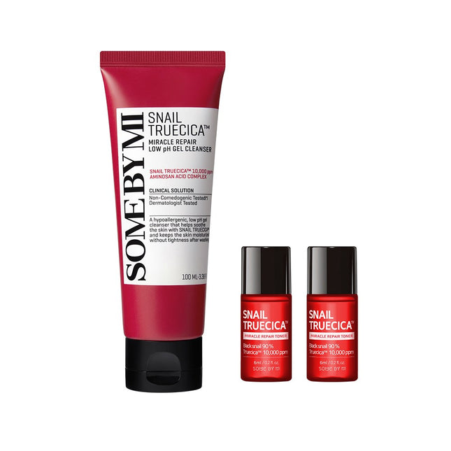 SOME BY MI  Snail Truecica Miracle Repair Gentle pH Cleanser 100ml + Snail Toner 6ml x 2p, 1 Set