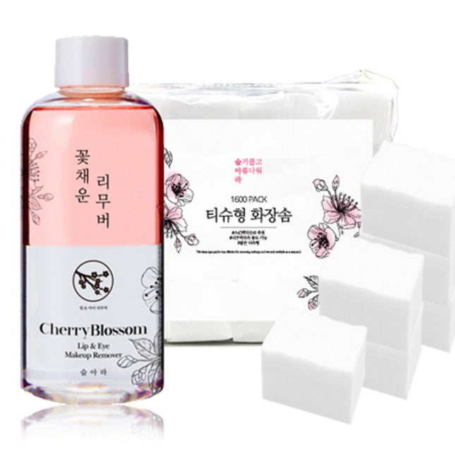 SLARA  Flower Essence Lip & Eye Remover 200ml + Cotton Pads 1600p Set