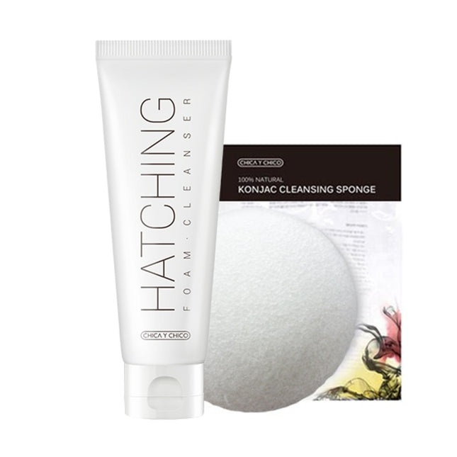 CHIKA ICHICO  Hatching Foam Cleanser Set, Hatching Foam Cleanser + Konjac Sponge, 1 Set, 1 Count