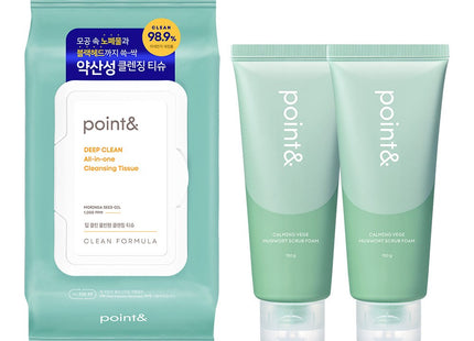 POINT &  Deep Clean All-in-One Cleansing Tissue 80ea 1p +  Soothing Veggie Mugwort Scrub Foam 150g 2p, 1 Set