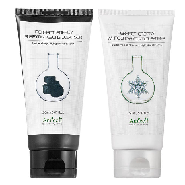 AMICELL  Perfect Energy Purifying Peeling Cleanser 150ml + White Snow Foam Cleanser 150ml Duo Set, 1 Set