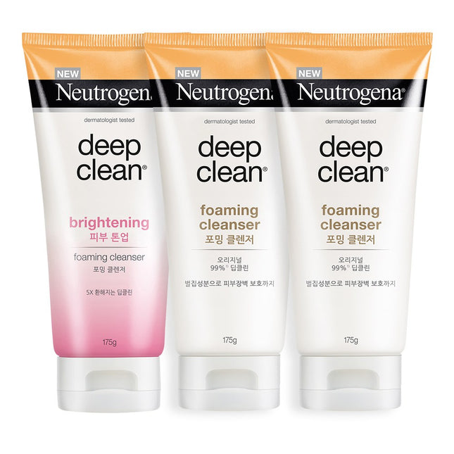 NEUTROGENA  Deep Clean Foam Cleanser 175g x 2p + Brightening Cleanser 175g, 1 Set