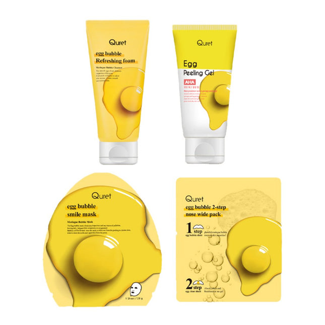 CURETTE Egg Bubble Filling Gel + Cleansing Foam + Pore Strip + Mask Pack Set, 1 Set