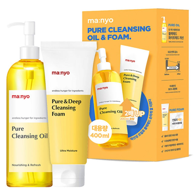 MANYO FACTORY  Pure Cleansing Oil 400ml + Pure & Deep Cleansing Foam 200ml Set, 1 Set