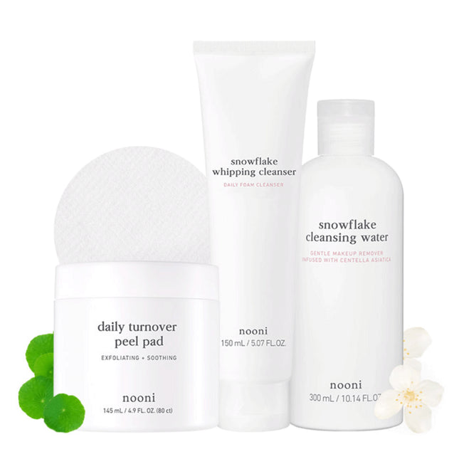 NUNU  All-in-One Snow Cleansing Water + Cleansing Foam + Peel Pad Set, 1 Set