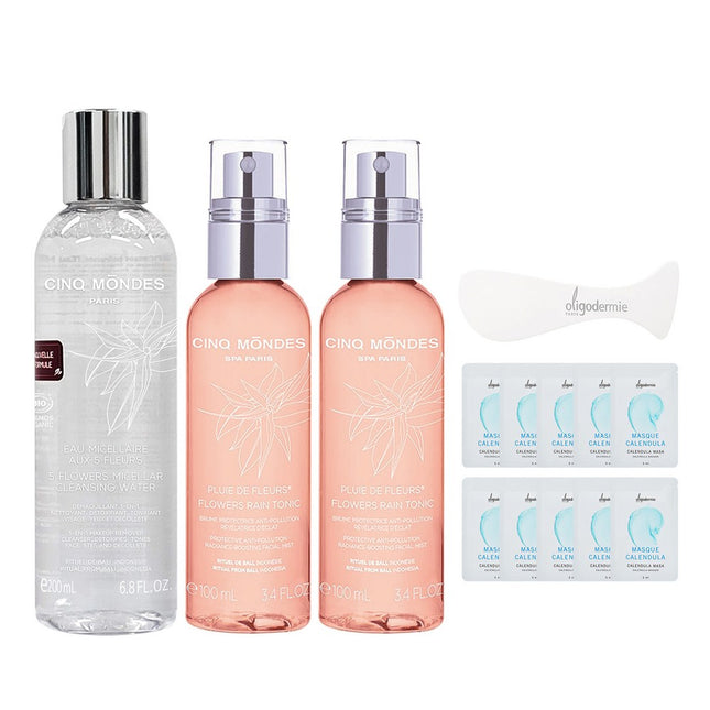 SENGMONDE  Perfect Cleansing Flower Micellar Cleansing Water 200ml + Flower Rain Tonic 100ml x2 + Oligodermie Sachet 5ml x10 (Random) + Spatula, 1 Set