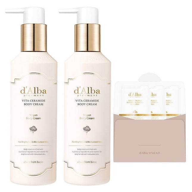 D'ALBA  Vita Ceramide Body Cream 270ml x 2p + Serum Cleanser 9ml Set, 1 Pack