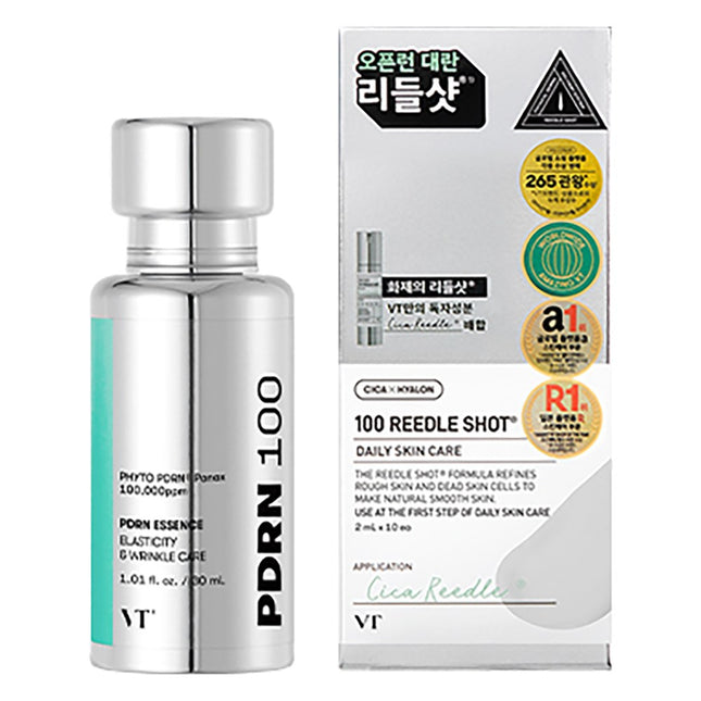 VT COSMETICS  PDRN 100 Essence 30ml + 100 Riddle Shot Stick Pouch 2ml x 10p Set, 1 Set