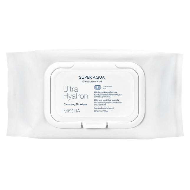 MISSHA M Super Aqua Ultra Hyalon Cleansing Oil Tissue Cap Type Large Volume, 70 Count, 1 Pack