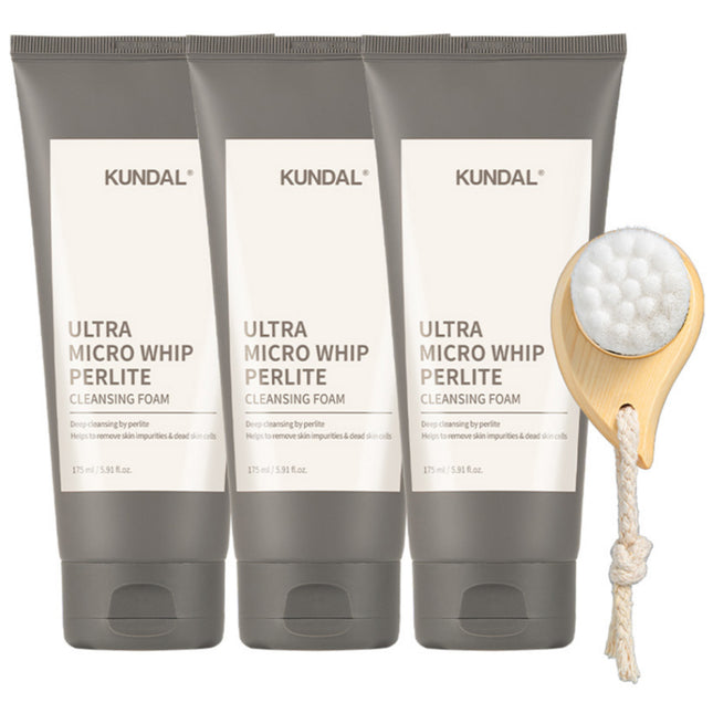 KUNDAL  Ultra Micro Whip Pearlite Cleansing Foam 175ml x 3p + 2 Types of Pore Brush Set, 1 Set