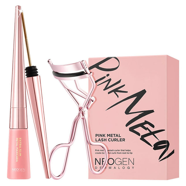 NEOGEN  Extra Slim Metal Maxi Mascara Black 6ml + Pink Metal Eyelash Curler Duo Set, Black (Mascara), 1 Set