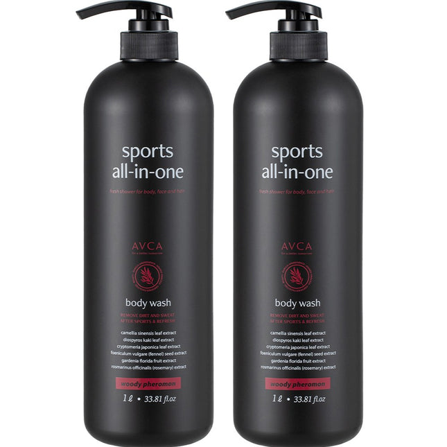 ABCA  Sports All-in-One Perfumed Body Wash Woody Pheromone Scent, 1L, 2 Count