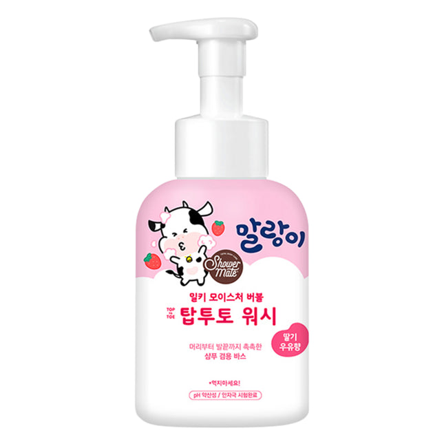 SHOWER MATE  Milky Moisture Top-to-Toe Bubble Wash & Shampoo Strawberry Milk Scent, 500ml, 1 Count