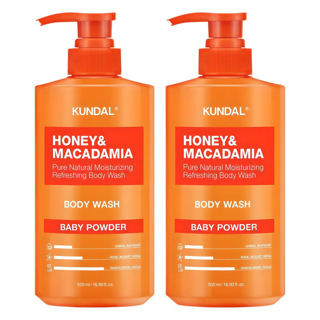 KUNDAL  Honey & Macadamia Pure Body Wash Baby Powder Scent 500ml, 2 Count