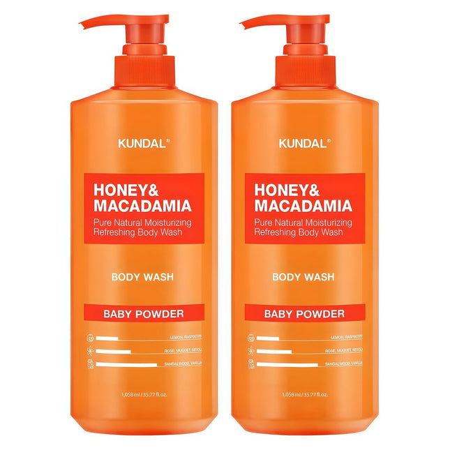 KUNDAL  Honey & Macadamia Pure Body Wash Baby Powder Scent 1058ml Set of 2