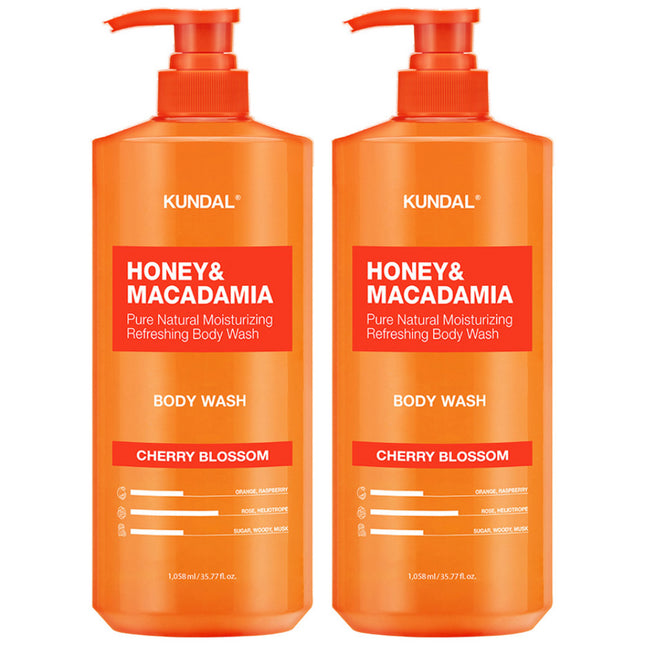 KUNDAL  Honey & Macadamia Pure Body Wash Cherry Blossom, 1058ml, 2 Count