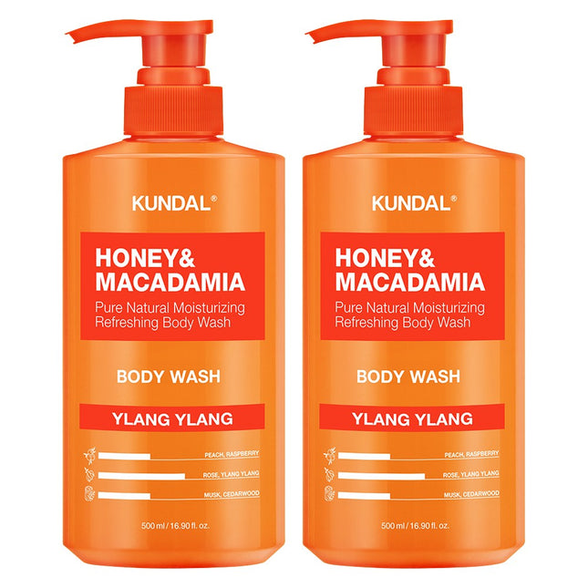 KUNDAL  Honey & Macadamia Pure Body Wash Ylang Ylang, 500ml, 2 Count