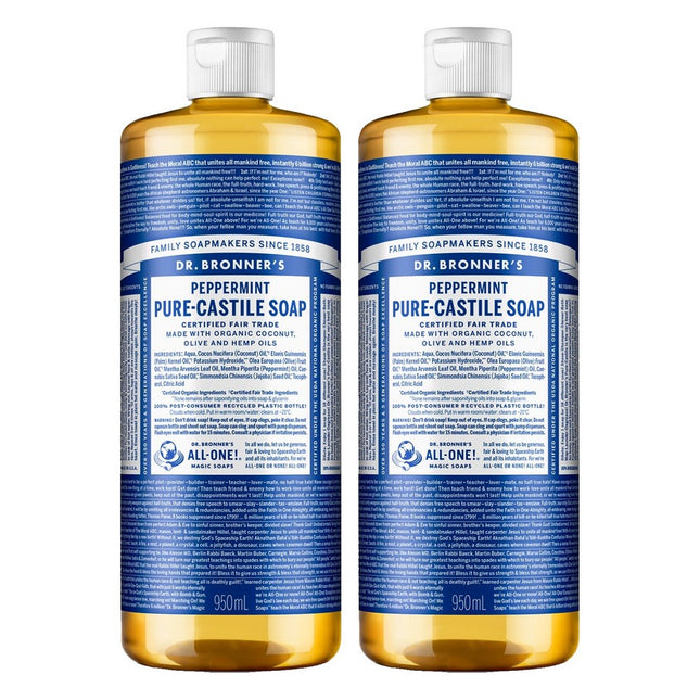 DR. BRONNER'S  Pure-Castile Liquid Soap Peppermint 950ml 2 Pack