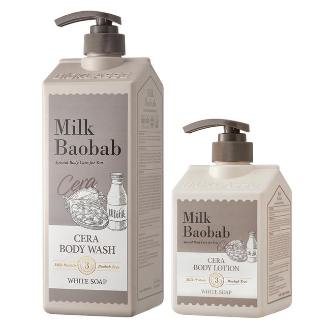 MILKBAOBAB  Ceramide Body Wash White Soap 1200ml + Ceramide Body Lotion White Soap 600ml, 1 Set
