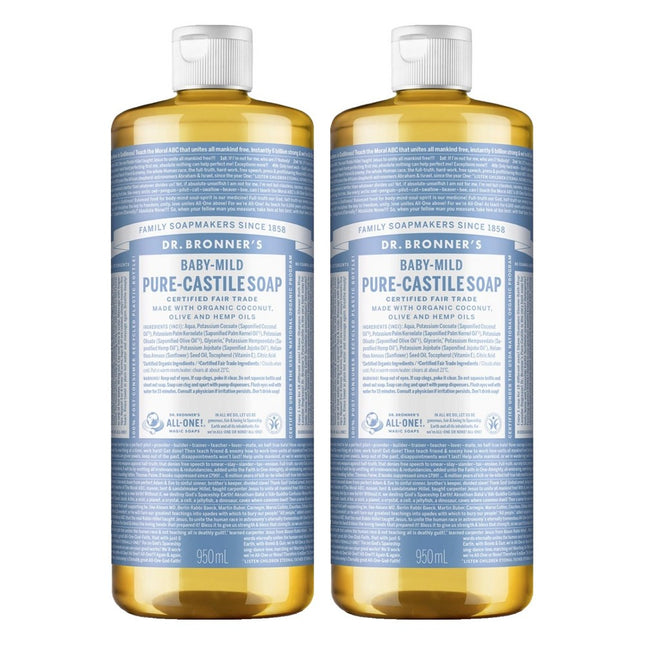 DR. BRONNER'S  Baby Mild Face and Body Pure Castile Soap Bar, 950ml, 2 Count