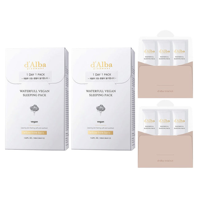 D'ALBA  Waterfull Sleeping Pack 4ml x 12p + Kit 4ml x 3p, Set of 2