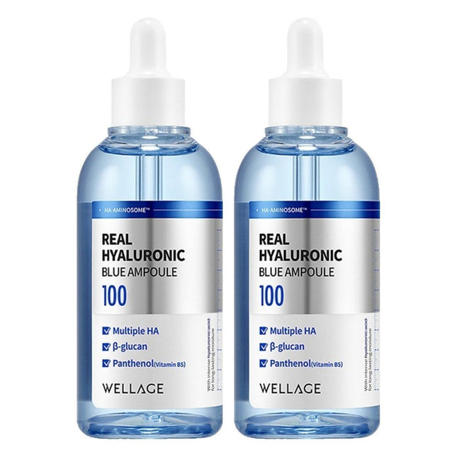 WELLAGE  Real Hyaluronic Blue Ampoule, 100ml, 2 Count